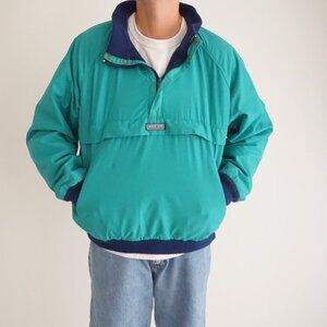 Vintage Lands’ End Teal Nylon Fleece Pullover Anorak 90s Outdoors Old Money Vibe